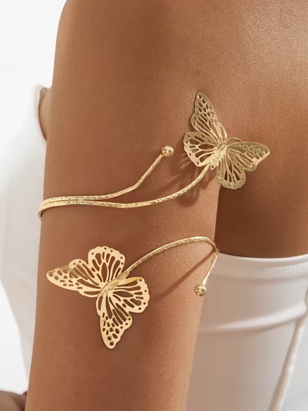 Bohemian Style Gold Tone Hollow Butterfly Arm Cuff